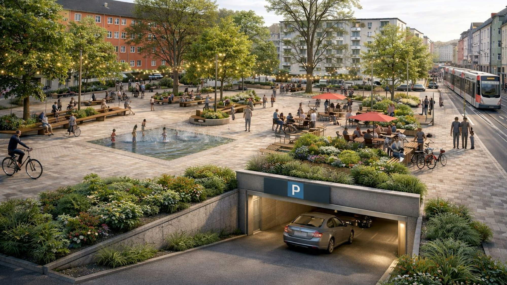 Und so könnte der Marktplatz in Zollstock aussehen. Das Foto wurde mit künstlicher Intelligenz (KI) erstellt.