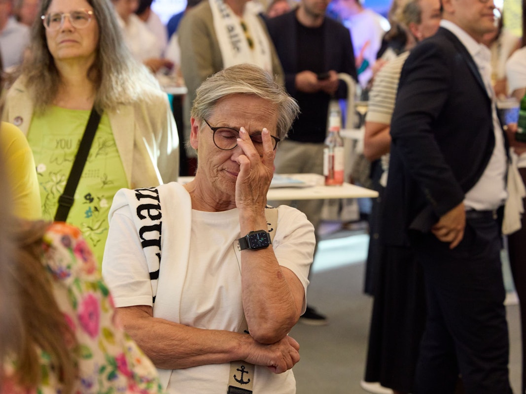 Enttäuschte Gesichter bei den Olympia-Unterstützern in der Handelskammer nach den ersten Auszählungen des Referendums in Hamburg über eine Olympia-Bewerbung.