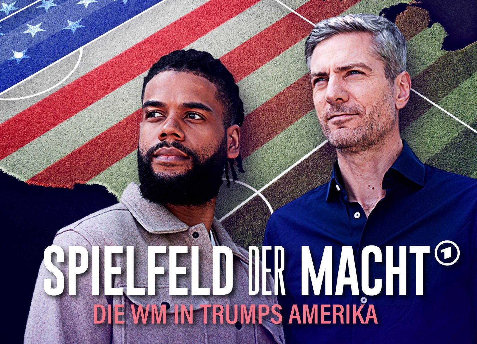 Ingo Zamperoni (rechts) und Sportjournalist Philipp Awounou reisen für die Doku „Spielfeld der Macht. Die WM in Trumps Amerika“ durch das gespaltene WM-Gastgeber-Land, um herauszufinden, ob Donald Trump das Mega-Event für seine Zwecke kapern kann. (Bild: WDR/Martin Kobold/Weskamp/KI)