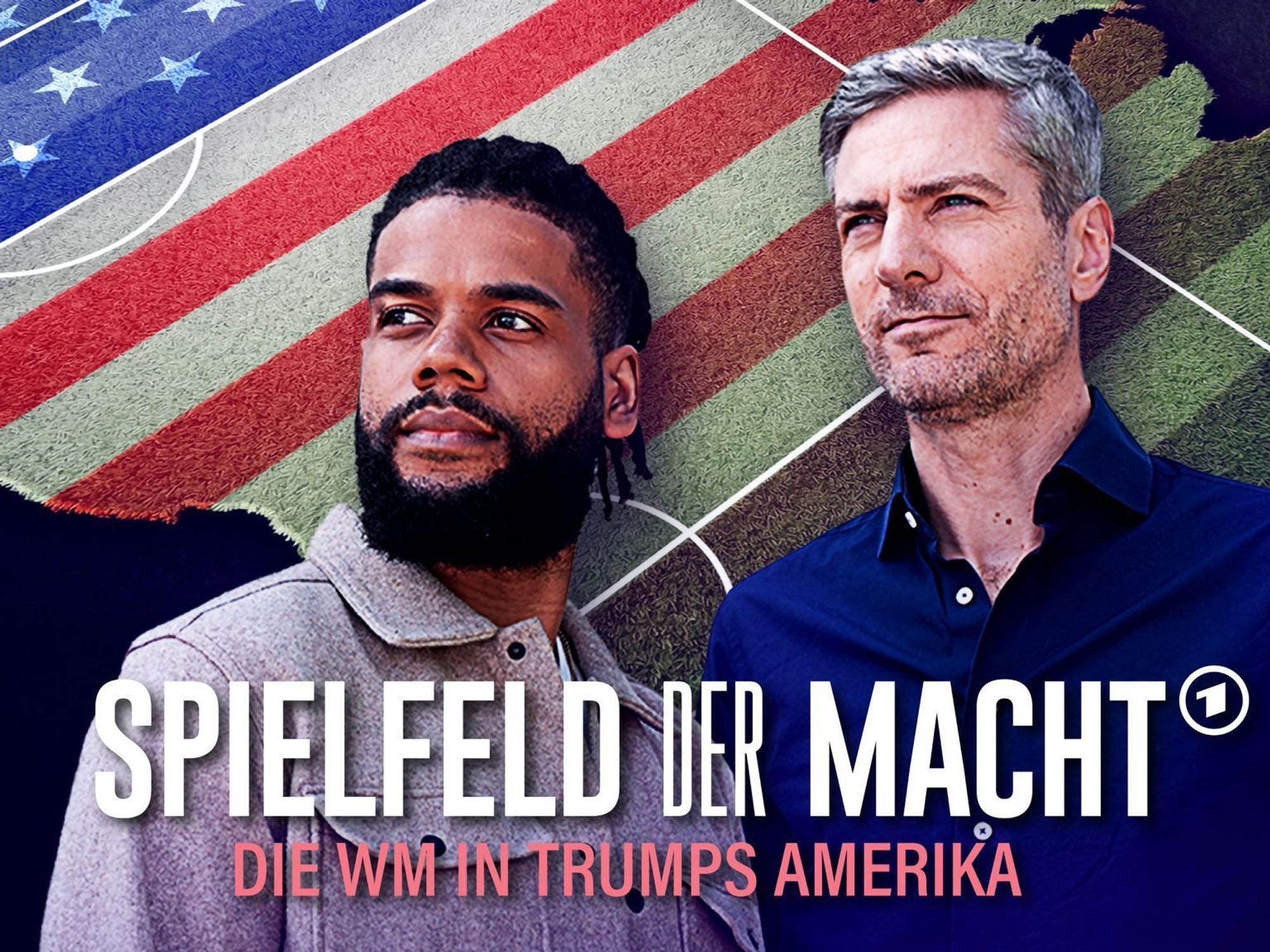 Ingo Zamperoni (rechts) und Sportjournalist Philipp Awounou reisen für die Doku „Spielfeld der Macht. Die WM in Trumps Amerika“ durch das gespaltene WM-Gastgeber-Land, um herauszufinden, ob Donald Trump das Mega-Event für seine Zwecke kapern kann. (Bild: WDR/Martin Kobold/Weskamp/KI)