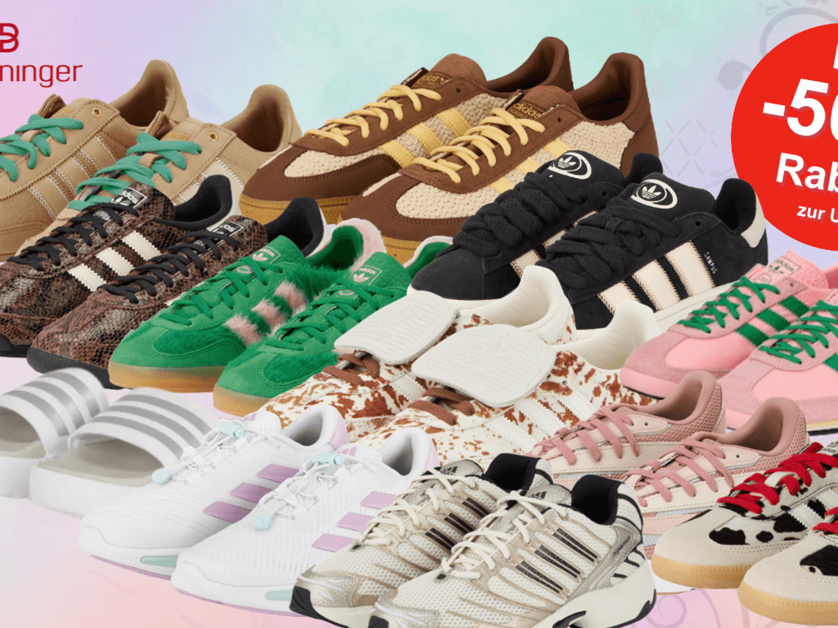 Adidas Sneaker vor einem bunten Hintergrund.