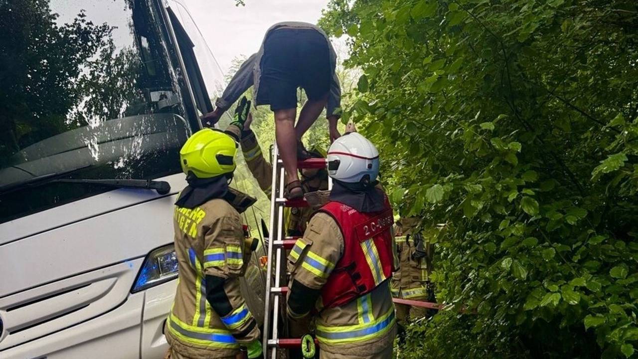 Auf Fahrt zu Jugendherberge: Bus kommt von Waldweg ab