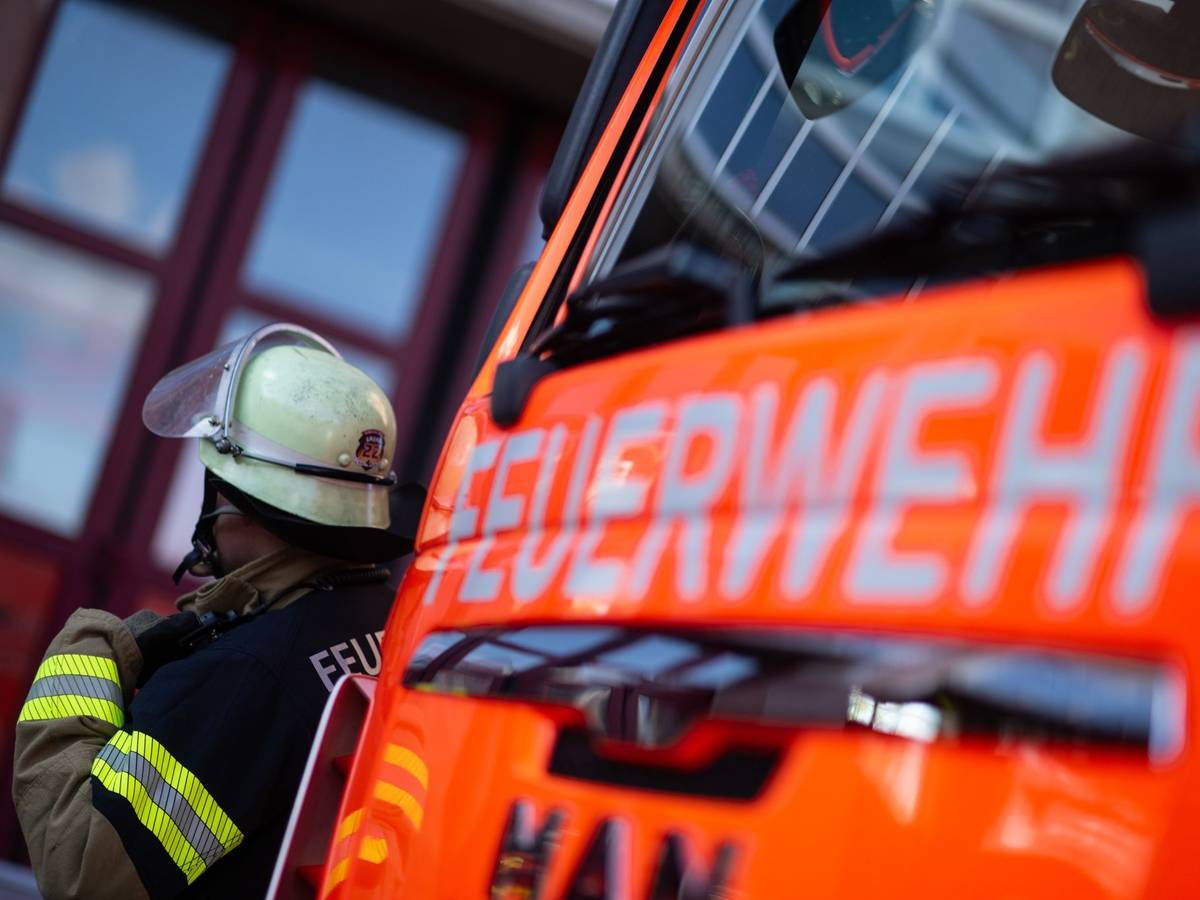 Feuerwehrmann steht neben einem Feuerwehrauto (Symbolbild)