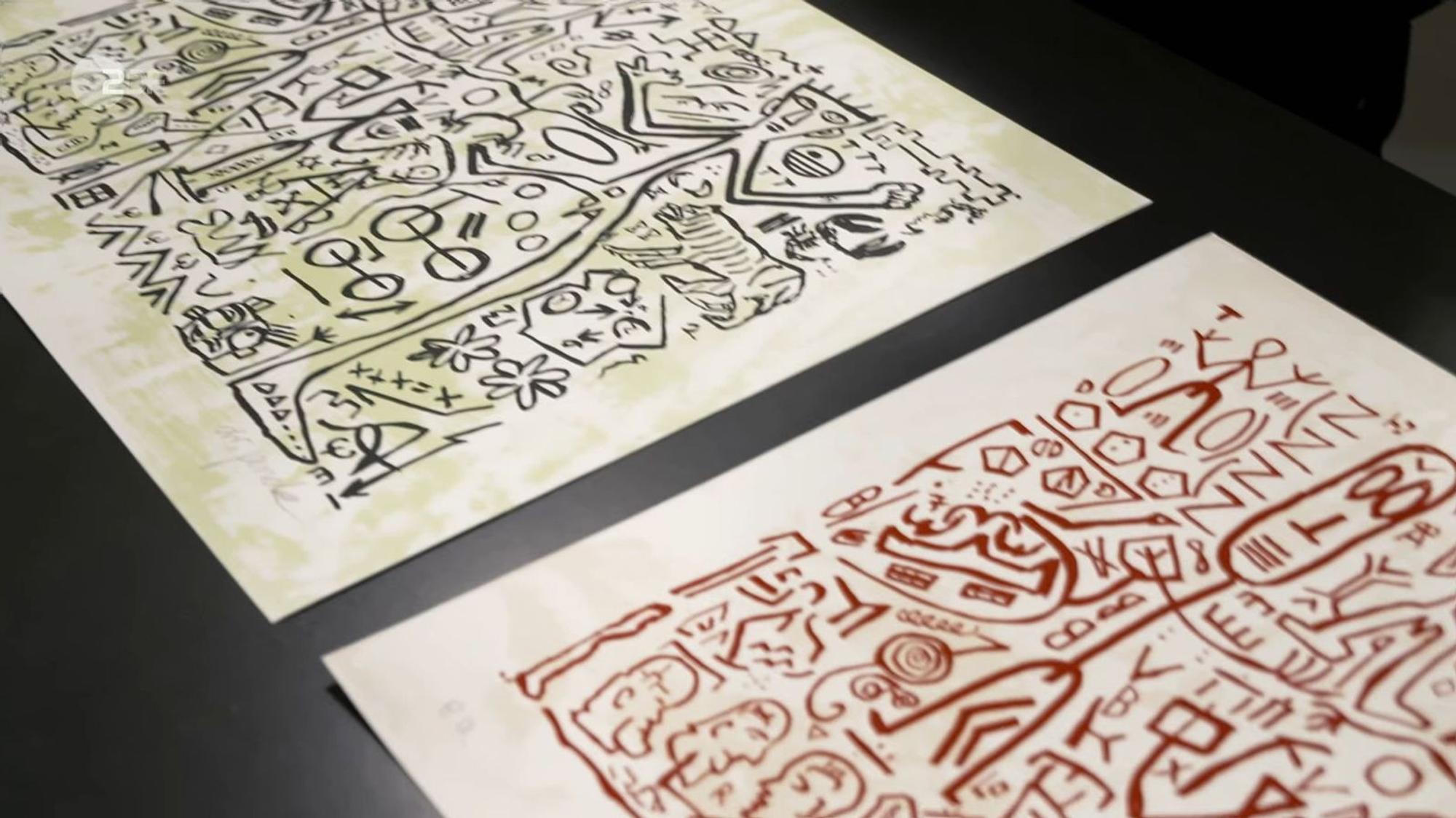 Die beiden Farbserigrafien von Albrecht Penck aus den 1990er-Jahren wurden auf 1.400 bis 1.800 Euro geschätzt.
(Bild: ZDF)