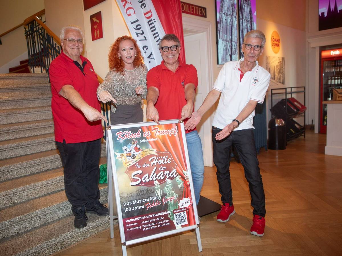 Hans-Jo Fichna, Katja Baum, Lutz Niedgen und Wolfgang Prinz präsentieren das Programm zum 100-Jährigen vor.