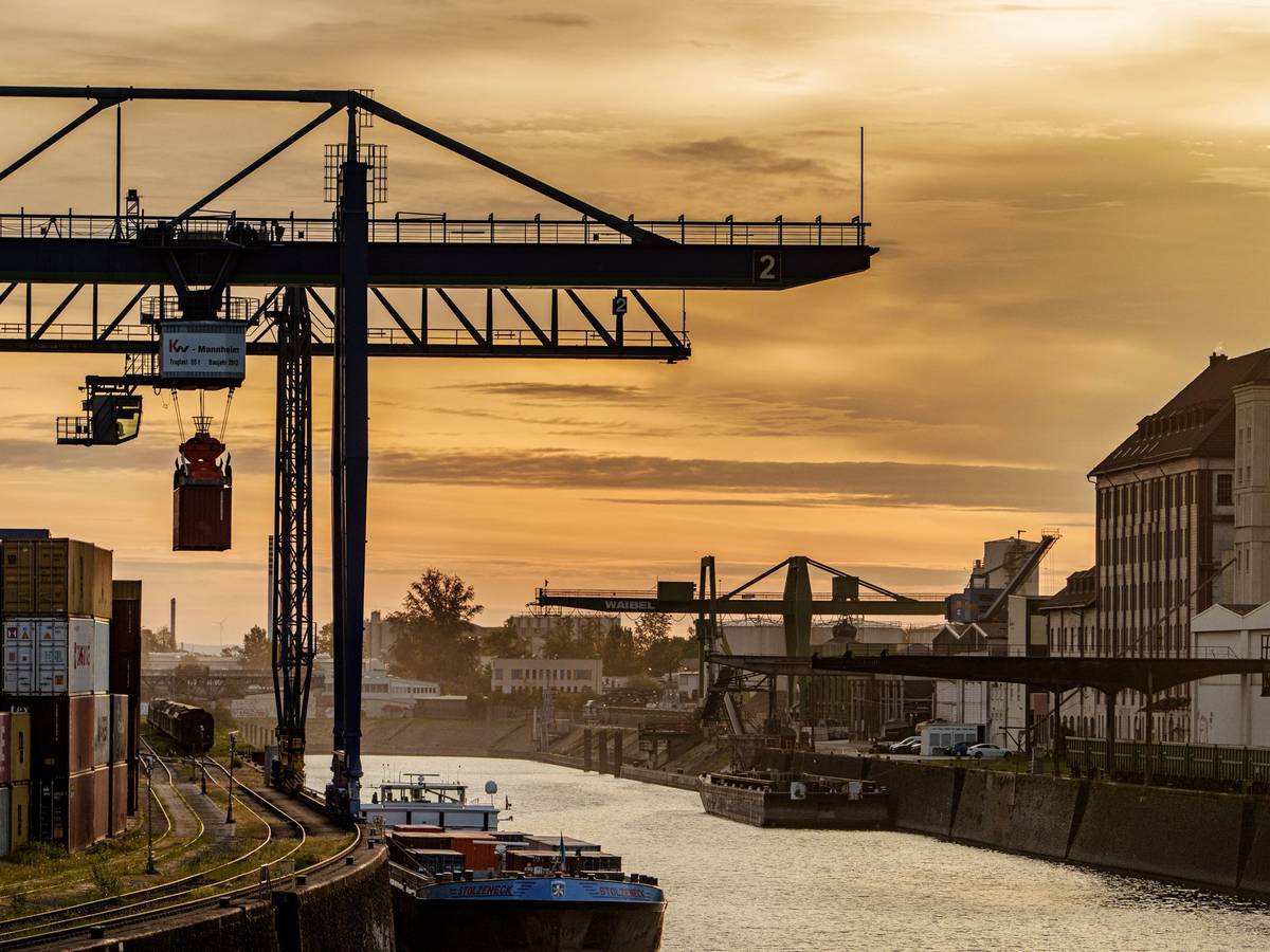 Container werden im Osthafen entladen