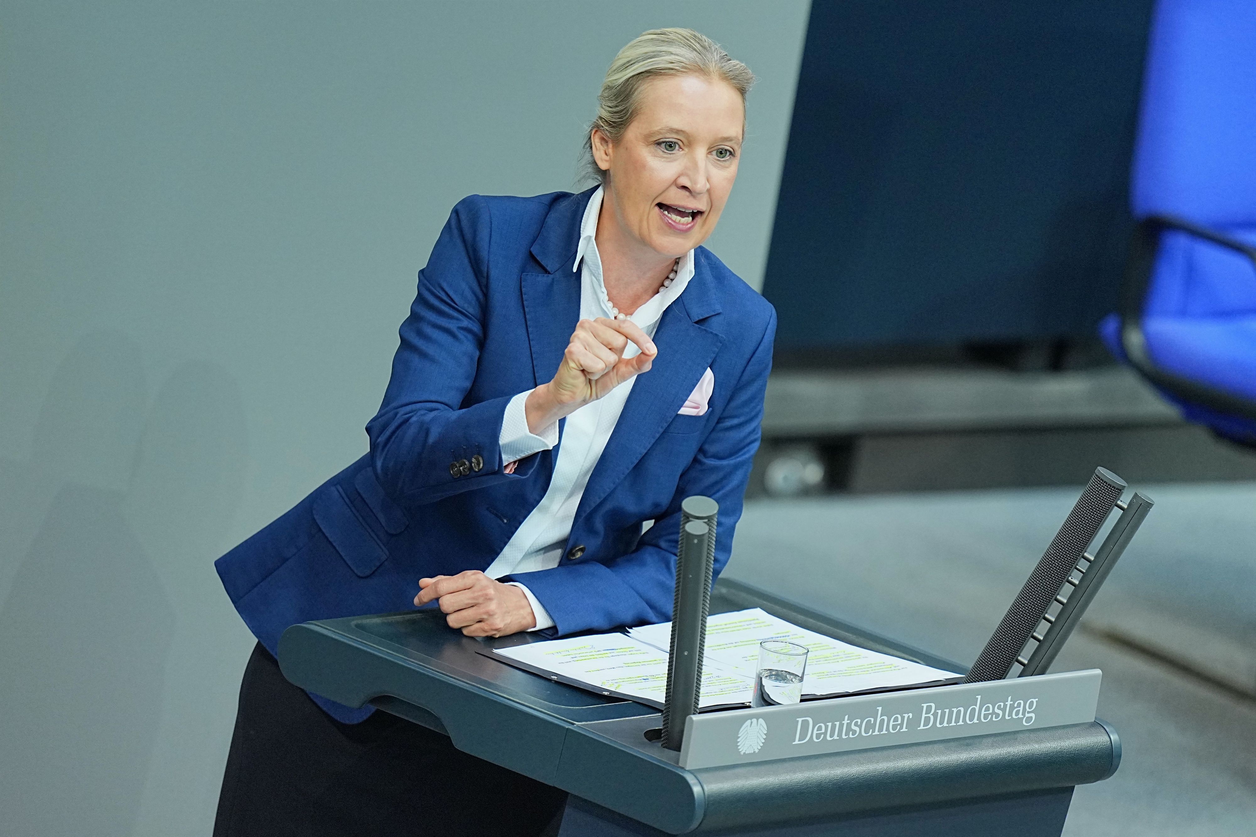Alice Weidel (AfD) spricht im Plenarsaal nach der Regierungserklärung des Bundeskanzlers.
