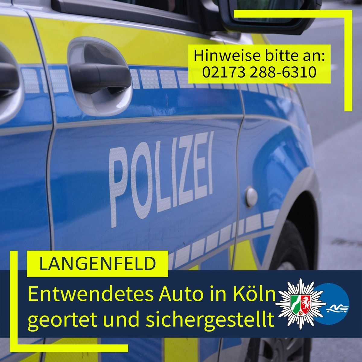 Ein in Langenfeld gestohlenes Auto wurde in Köln gefunden.