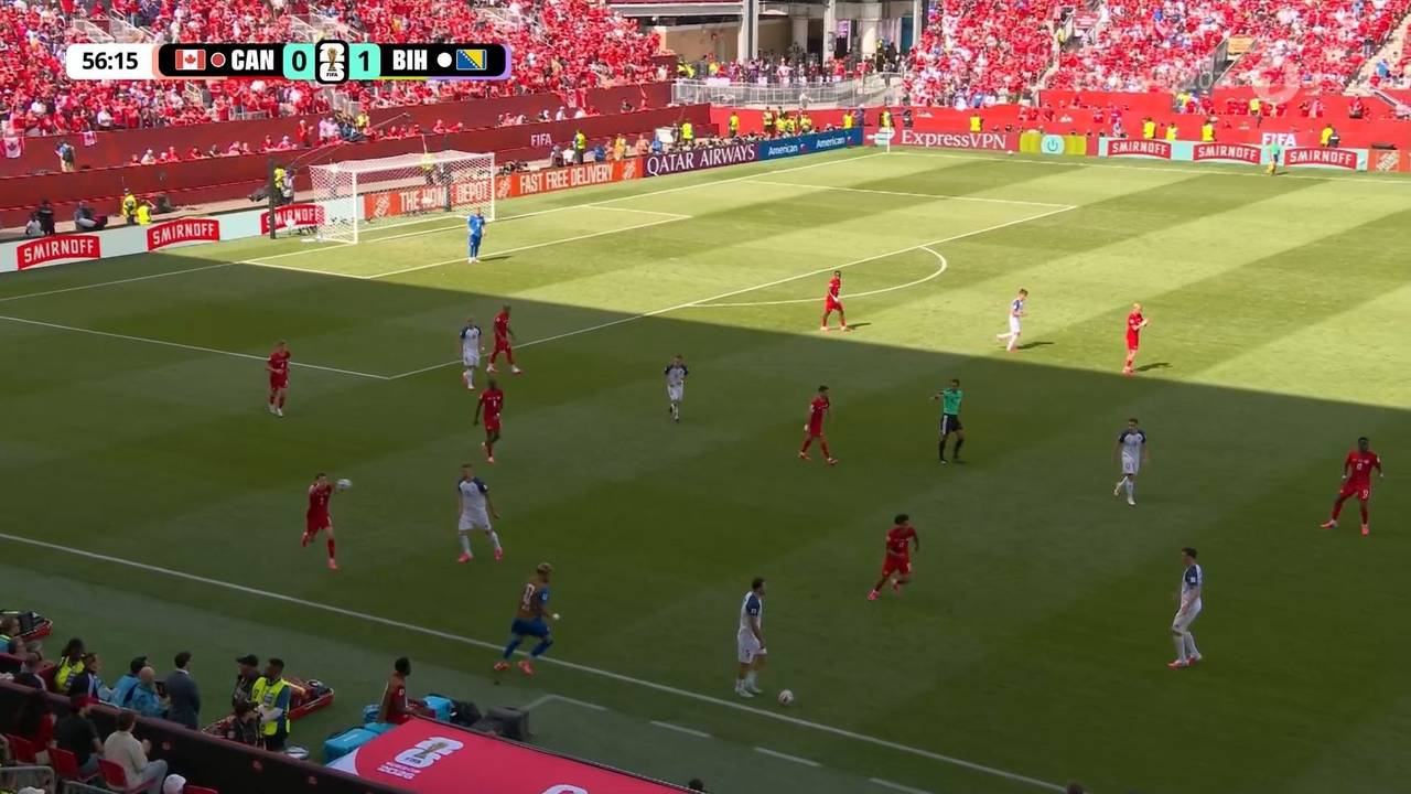 Einwurf für Kanada im Spiel gegen Bosnien bei der WM 2026.