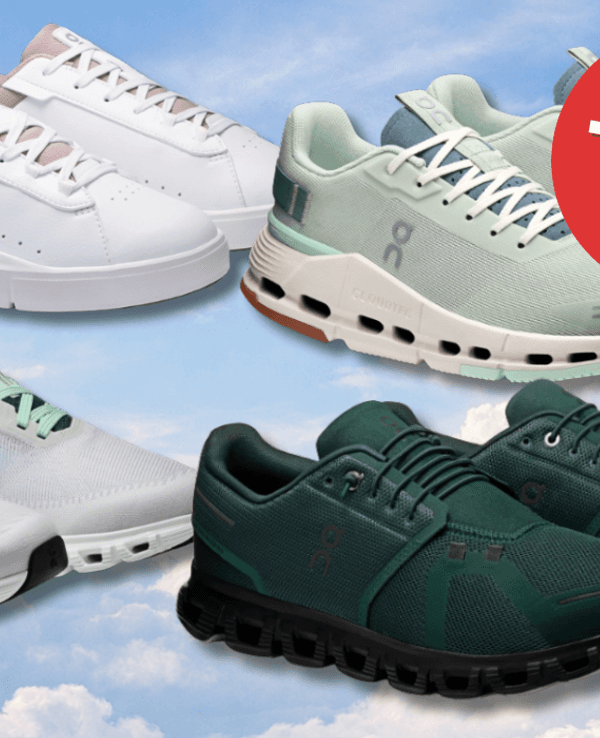 4 verschiedene On Running Sneaker Modelle vor einem wolken Hintergrund.
