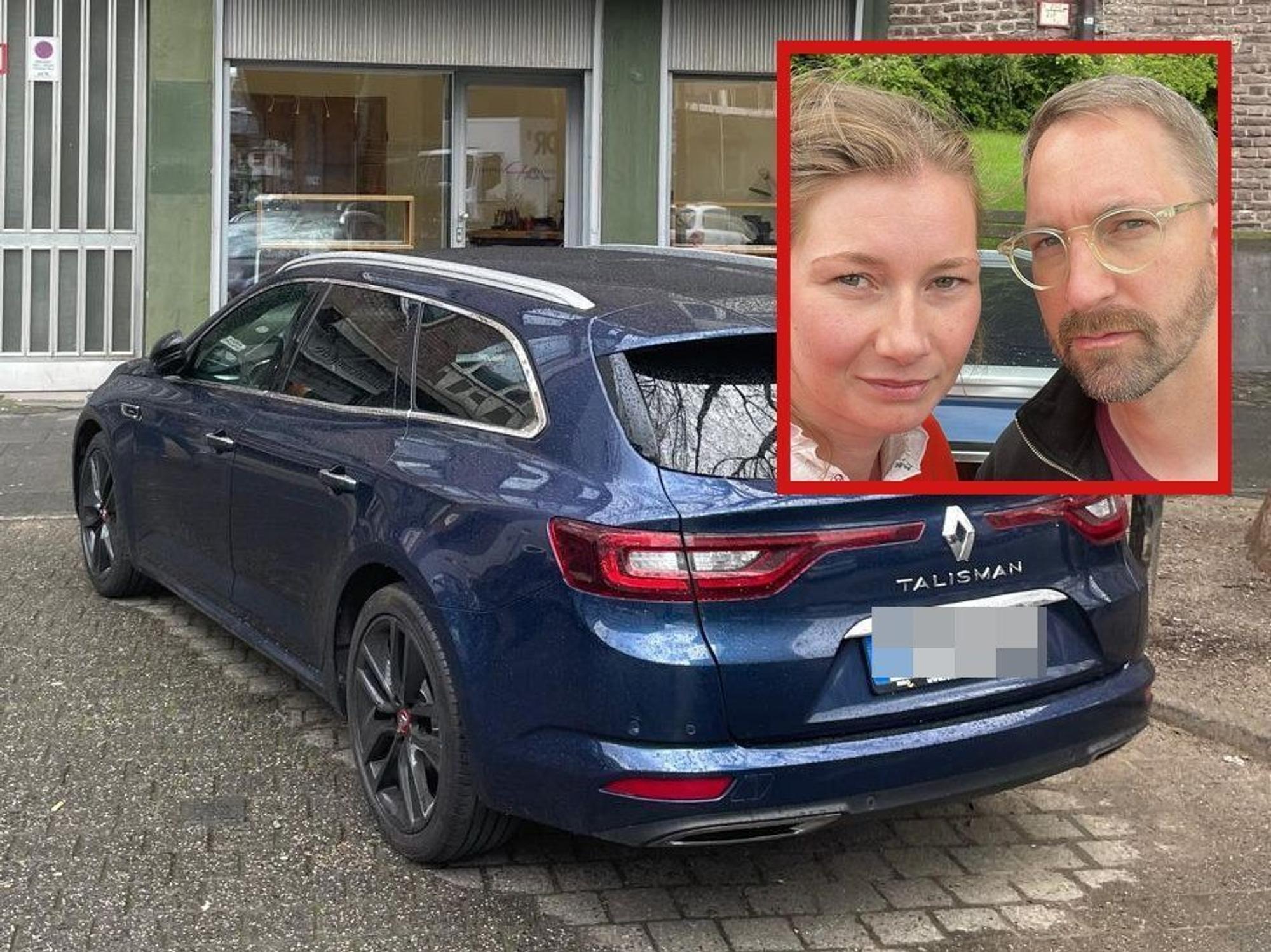 Mareike (36) und Eric Heydenreich (42) und das Auto, in dem fremde Menschen Crack konsumierten.