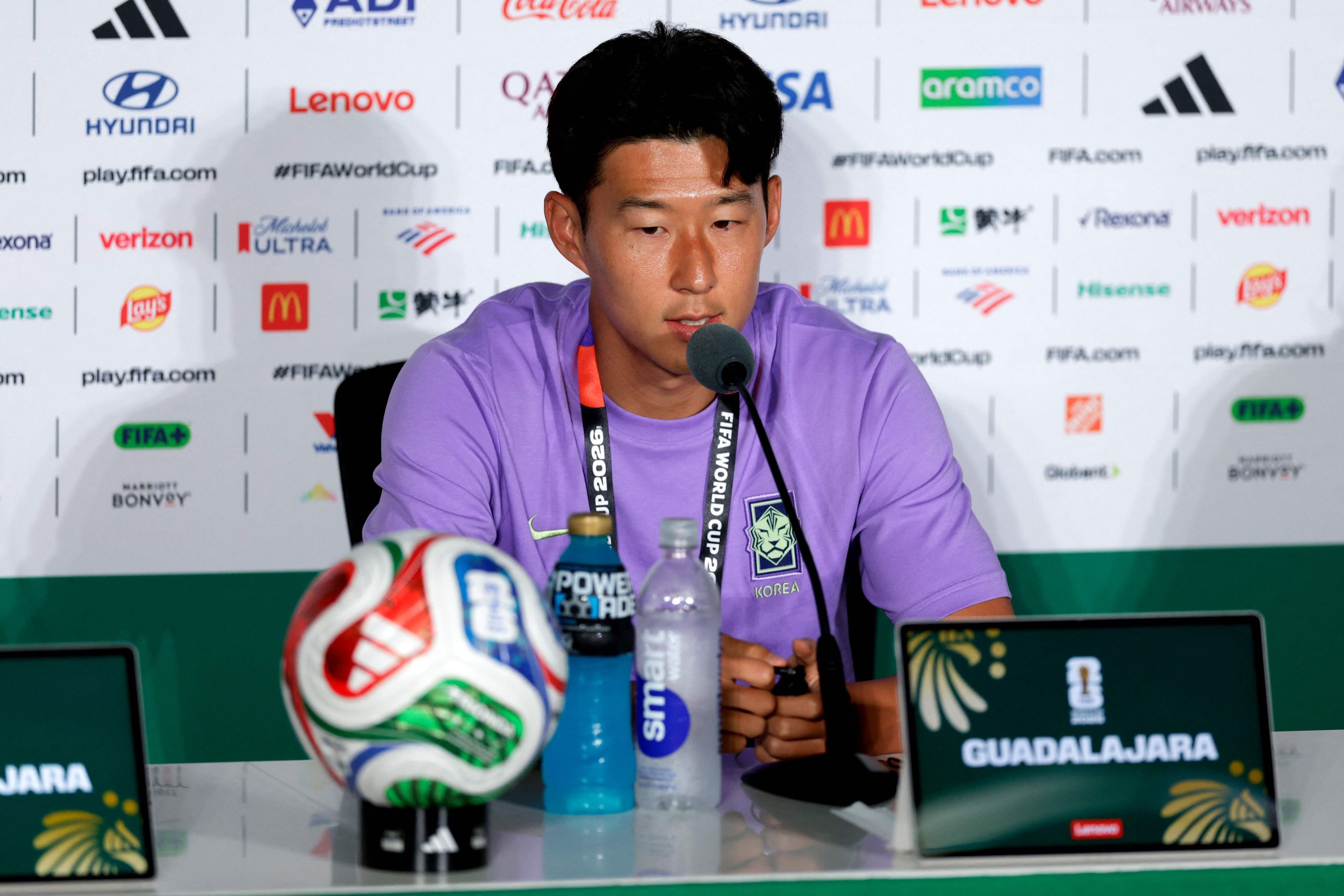 Südkorea-Star Heung-Min Son bei einer Pressekonferenz während der WM 2026.