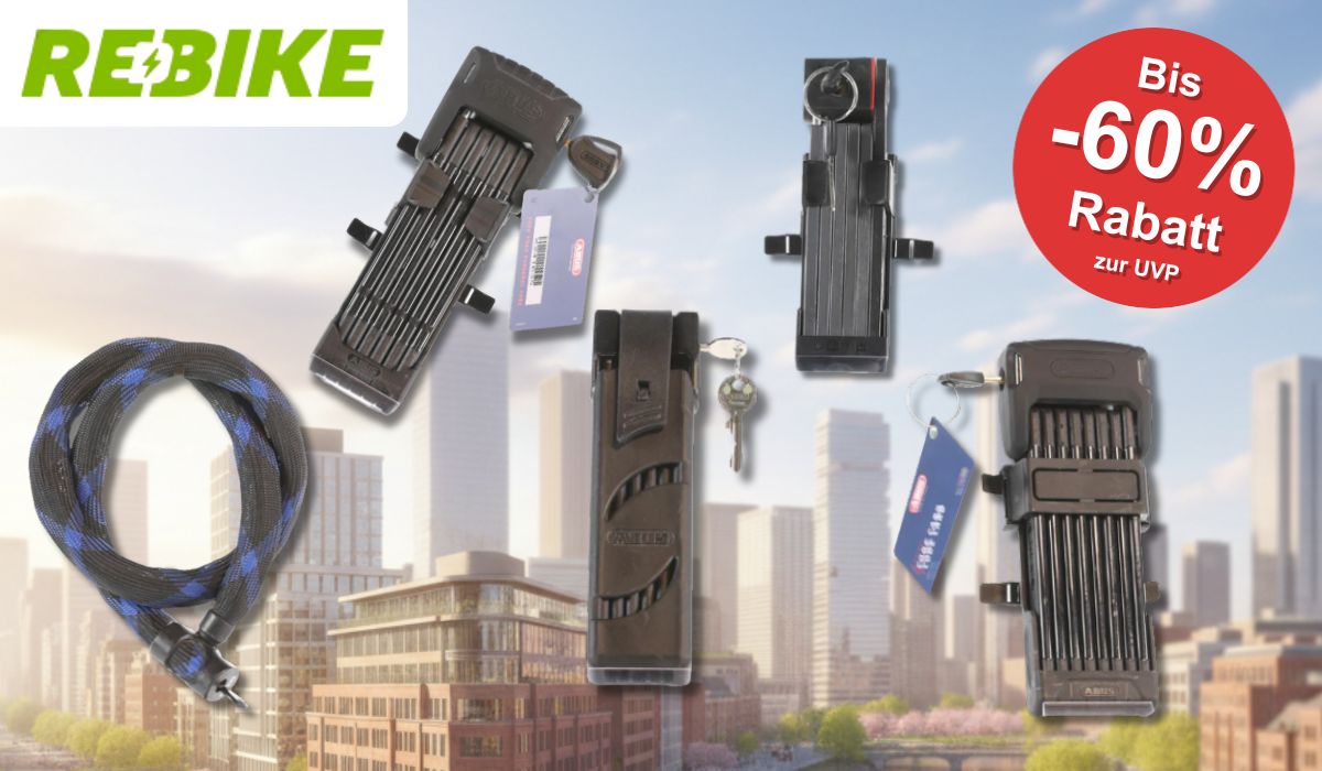 5 refurbished Schlösser von Abus vor einer Skyline.