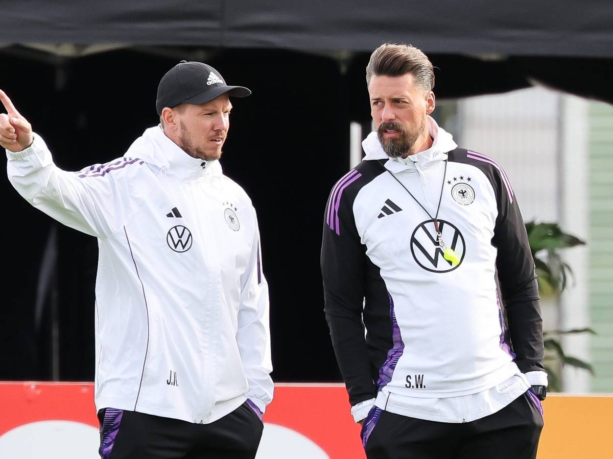 Julian Nagelsmann und Sandro Wagner beim Training der deutschen Nationalmannschaft.