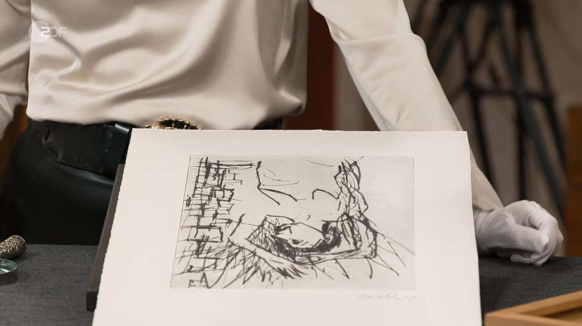 „Es sieht komisch aus“ - aber so herum war das Baselitz-Bild richtig. (Bild: ZDF)
