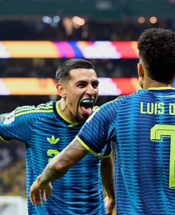 Luis Díaz und Daniel Munoz bejubeln ein Tor.