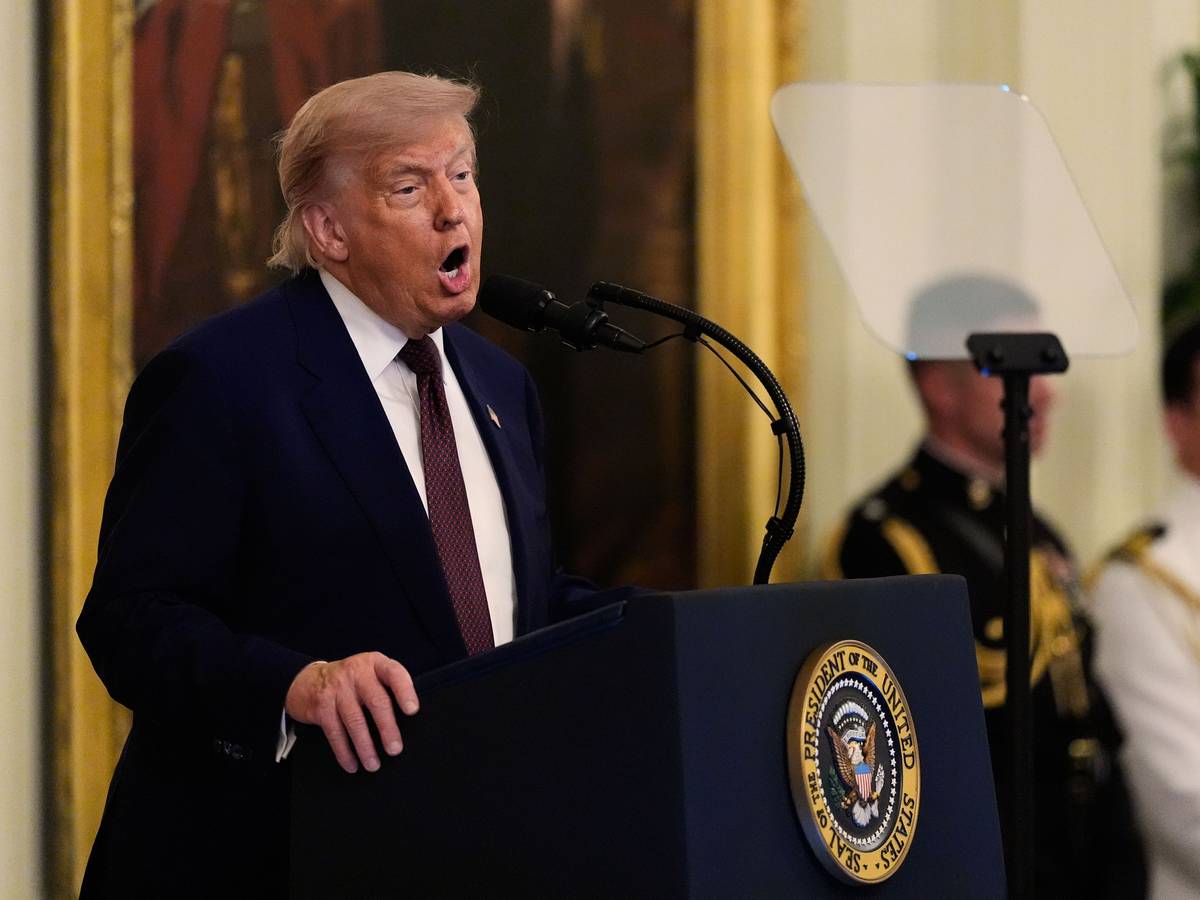 US-Präsident Donald Trump hält im East Room des Weißen Hauses eine Rede