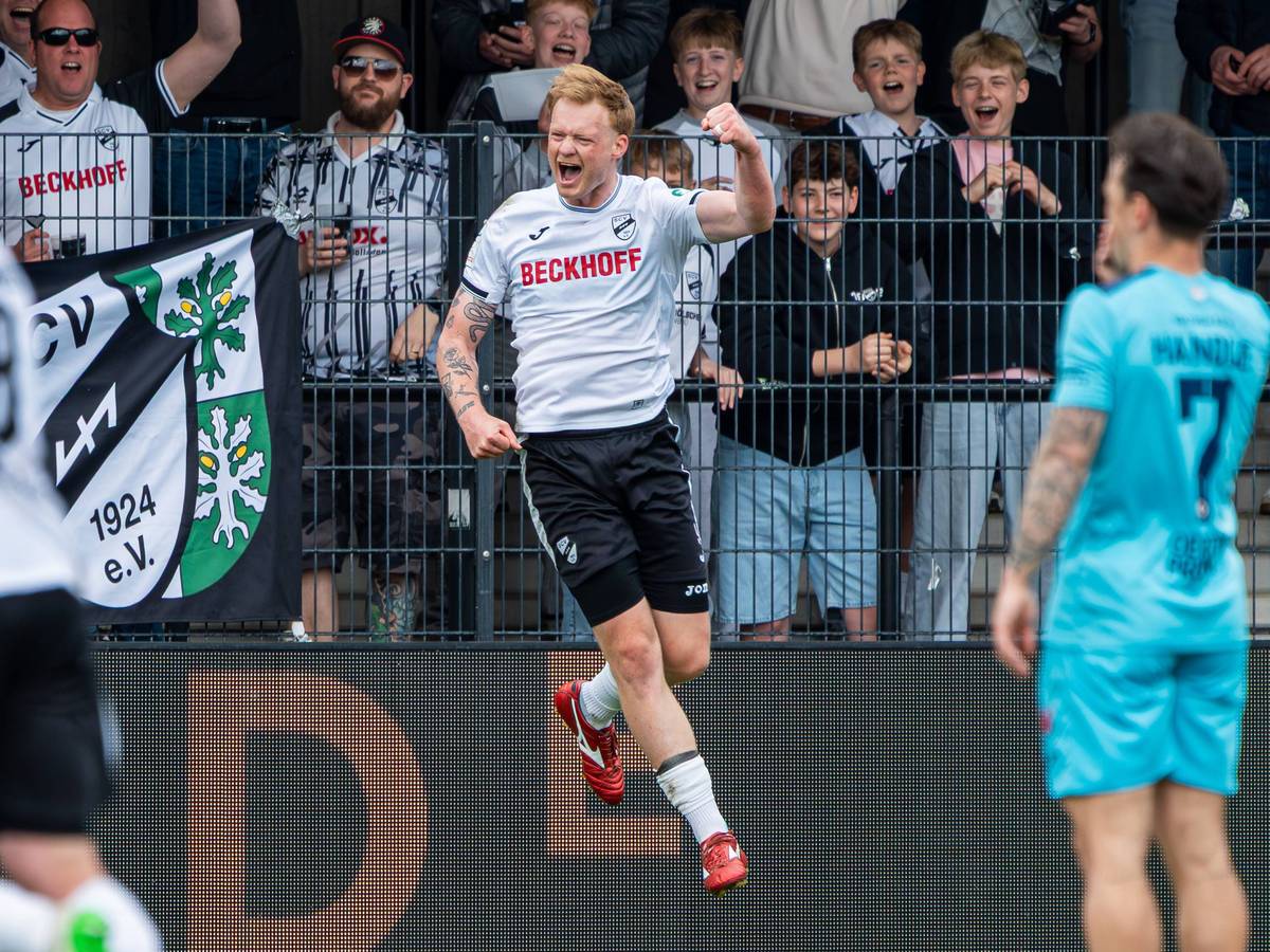 Jonas Arweiler jubelt hier noch im Trikot des SC Verl. In der Saison 2026/27 spielt er für den 1. FC Köln II.