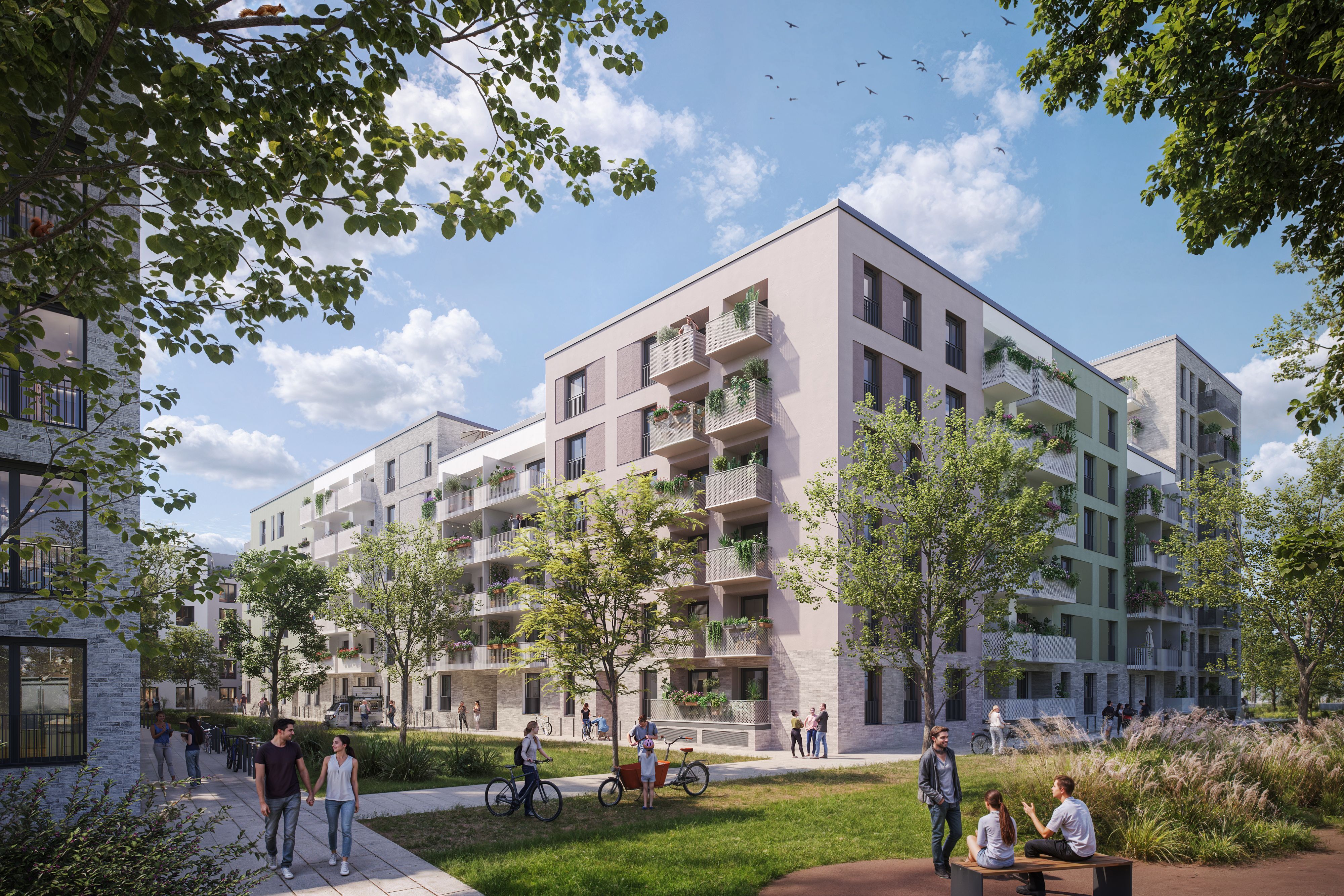 Eine Visualisierung des geplanten Quartiers in Ehrenfeld zwischen Franz-Geuer-Straße und Stammstraße.
