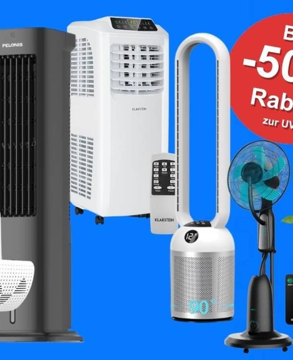 Ventilatoren verschiedener Arten, zum Beispiel Turmventilator, Klimageräte und mehr.