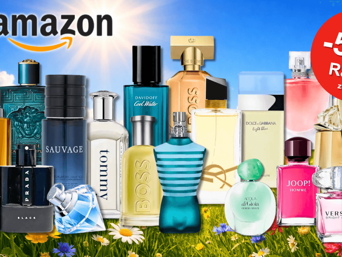 Viele Parfum Flakons von Marken wie Mugler, Boss, Tommy Hilfiger, Diesel, Versace, DKNY, Ralph Lauren und vielen mehr vor rosa Hintergrund mit Herzen.