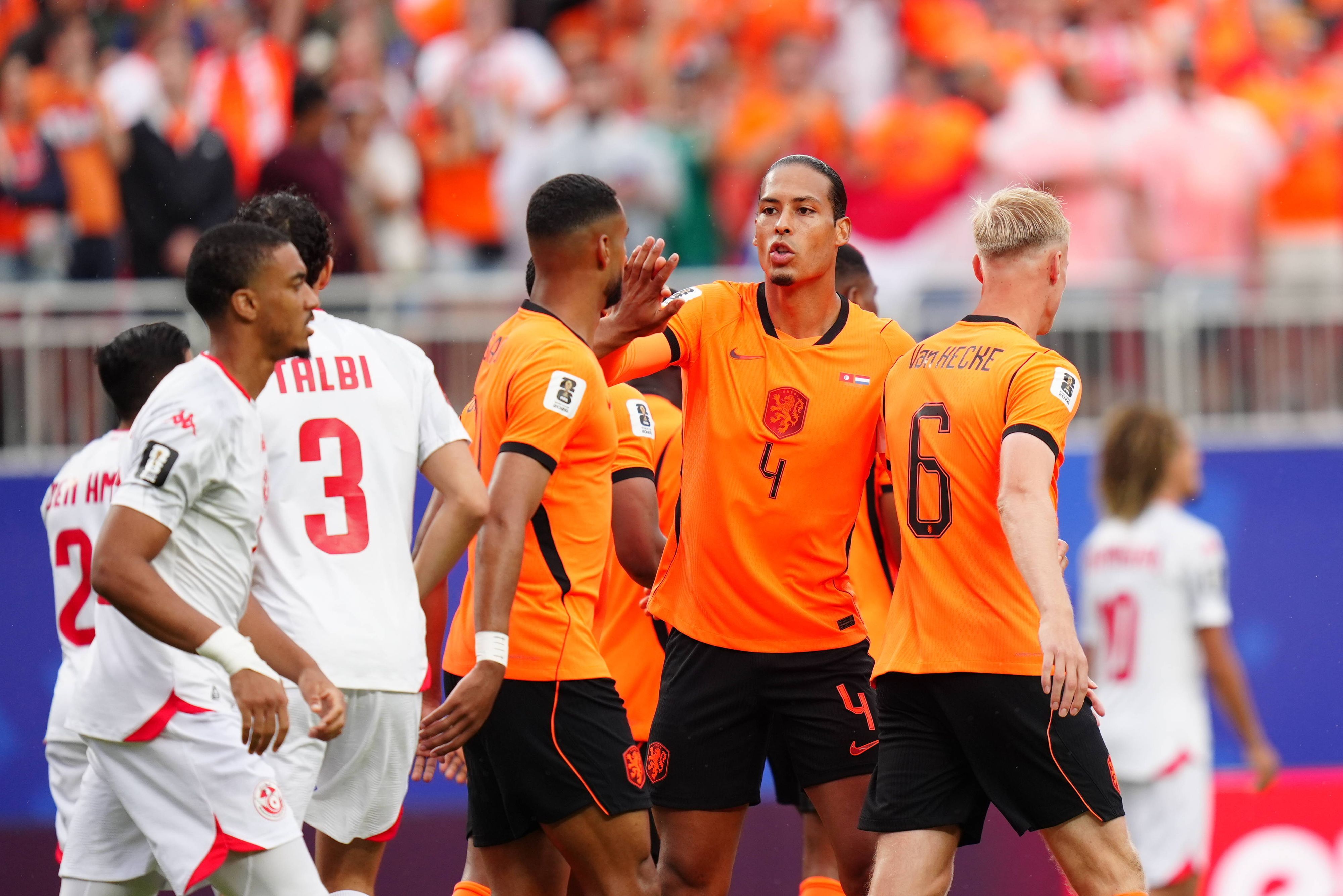 Holland-Star Virgil van Dijk freut sich mit seinen Teamkollegen.