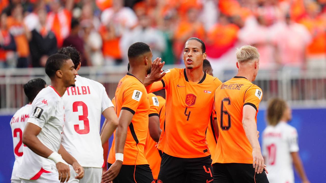 Holland-Star Virgil van Dijk freut sich mit seinen Teamkollegen.