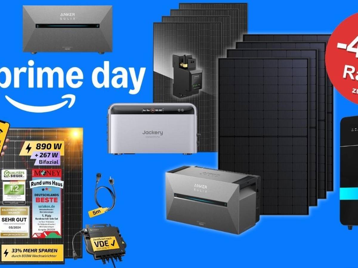Balkonkraftwerk Komplettsets mit Solarmodulen, Stromspeicher und Wechselrichter beim Amazon Prime Day Sale.