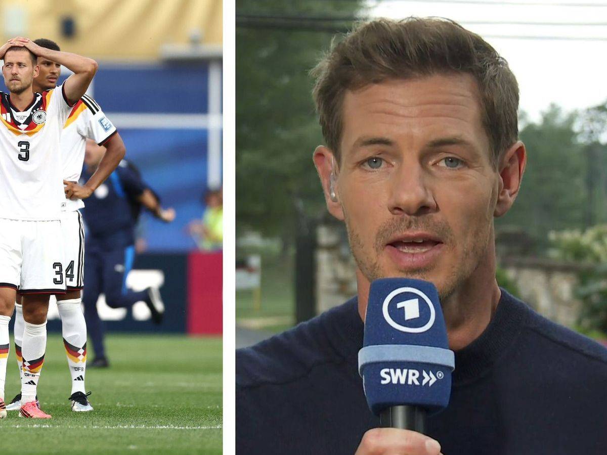 Alex Schlüter (rechts) berichtete von seinen Eindrücken vom WM-Aus der deutschen Fußball-Nationalmannschaft. (Bild: Getty Images / Megan Briggs / ARD (Collage))