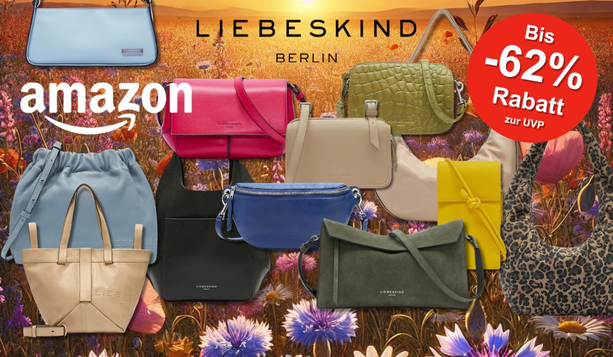 Darstellung verschiedener Liebeskind Berlin Handtaschen vor einem winterlichen Hintergrund.