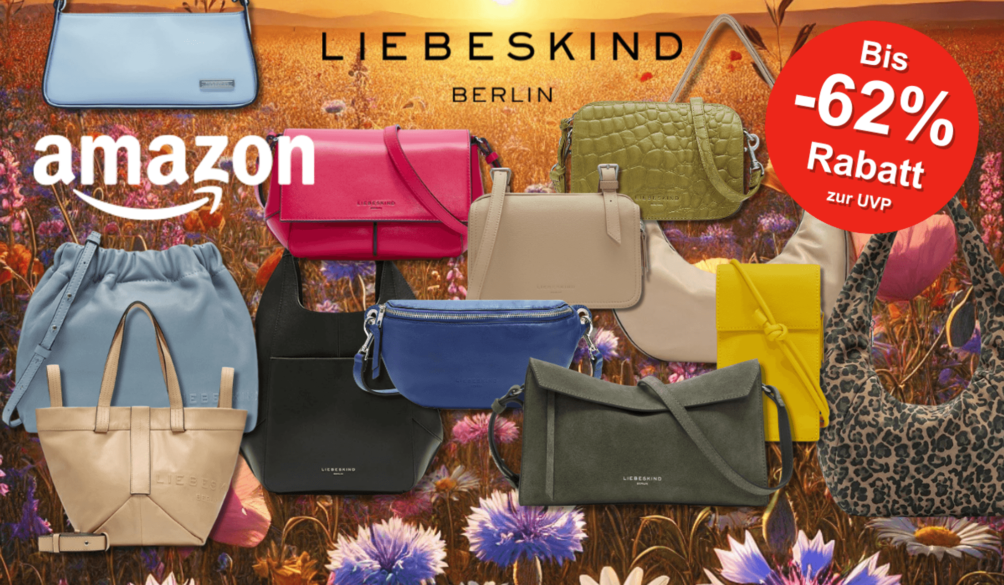 Darstellung verschiedener Liebeskind Berlin Handtaschen vor einem winterlichen Hintergrund.