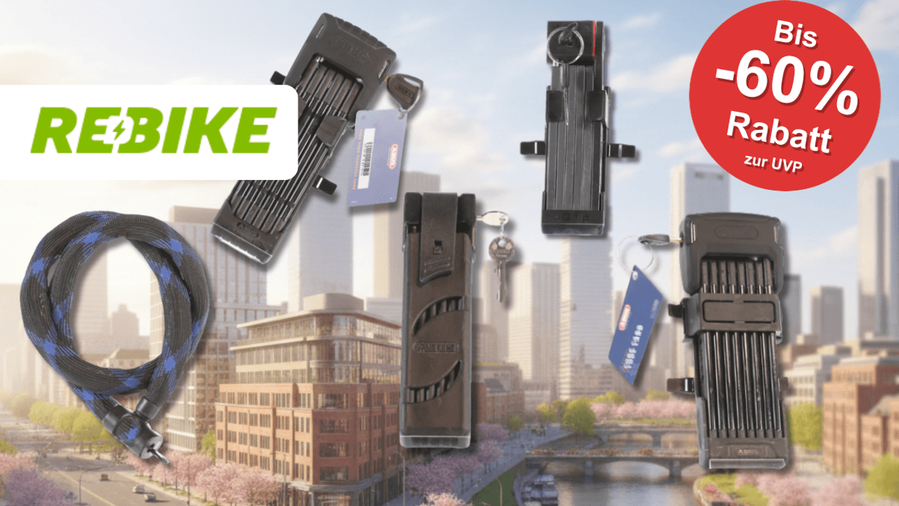 5 refurbished Schlösser von Abus vor einer Skyline.
