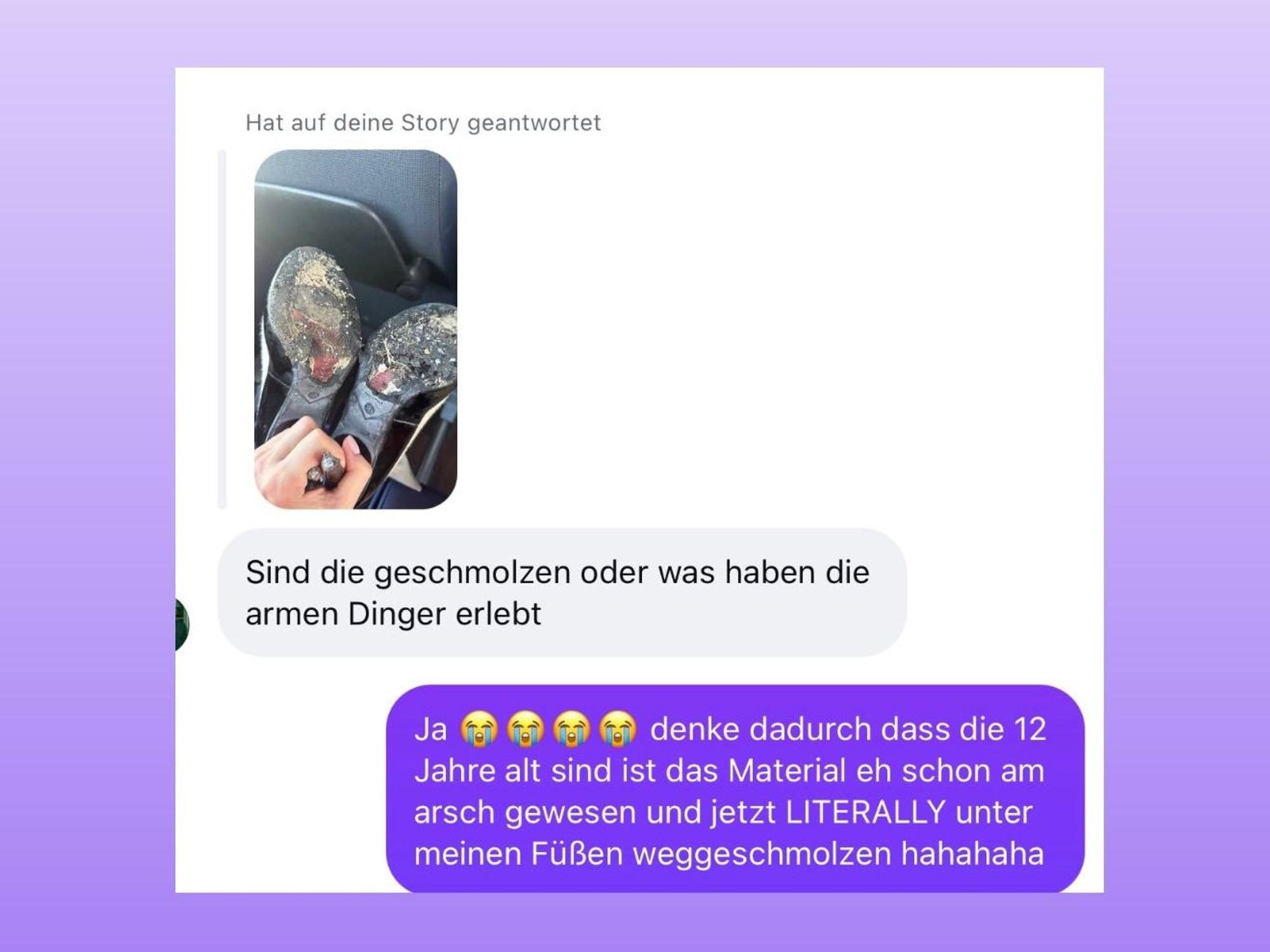 Bei Instagram zeigte Laura Abla die geschmolzene Sohle ihrer High Heels.