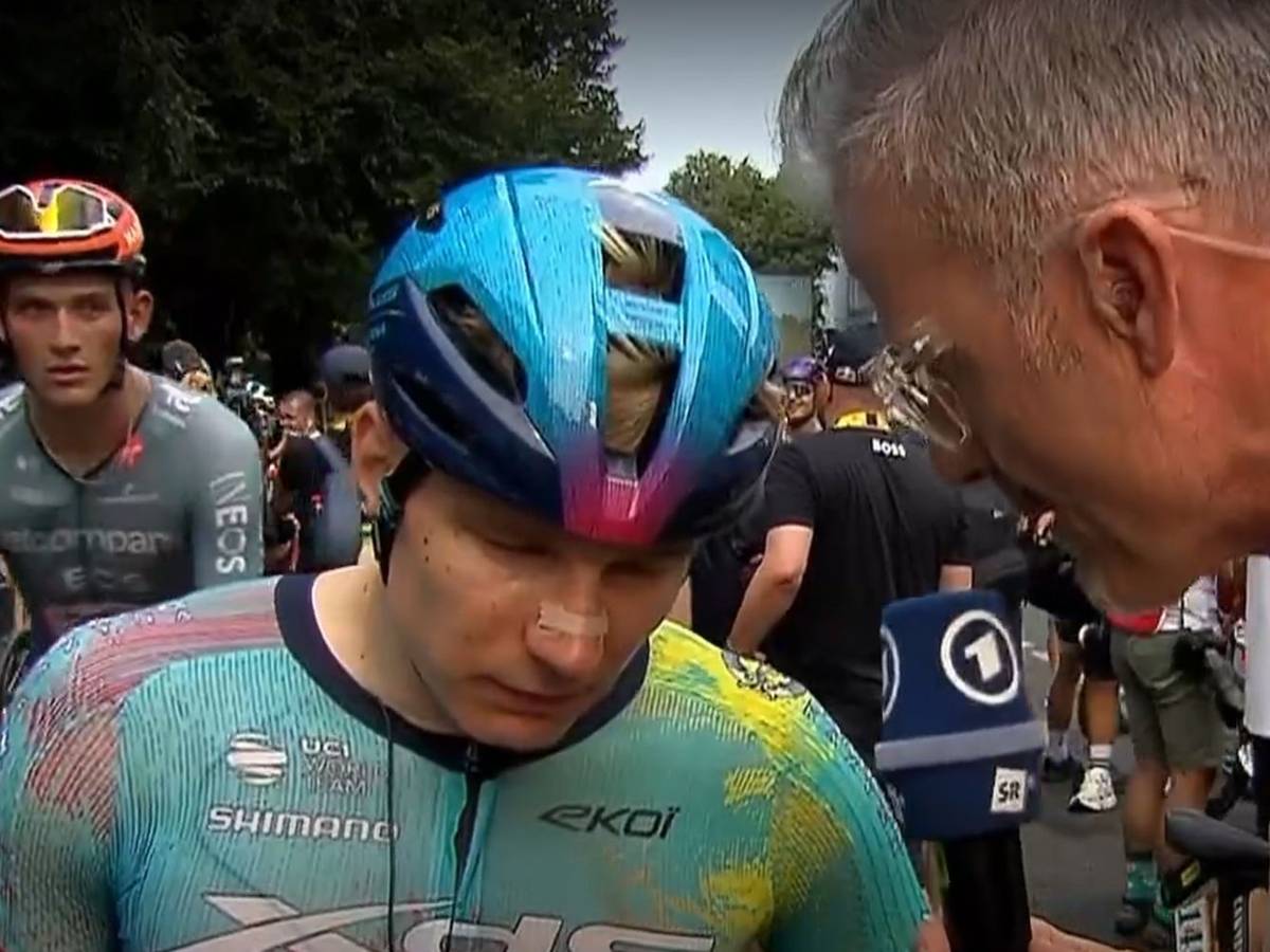 Glück; Geschwindigkeit und Geschick: Max Kanter aus Cottbus sprintete bei der 5. Etappe der Tour de France zum Etappensieg und stellte sich dem Interview von ARD-Mann Michael Antwerpes. (Bild: ARD)