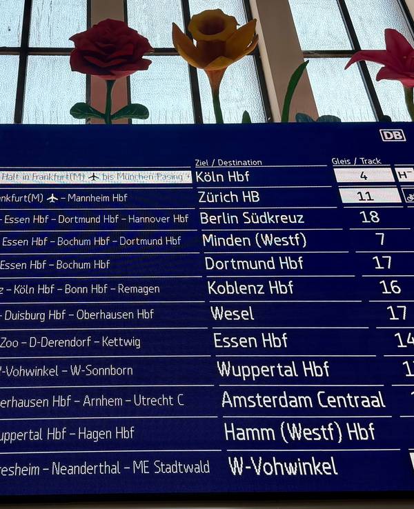 Die Anzeigetafel im Düsseldorfer Hauptbahnhof zeigt Verpätungen. Ein Böschungsbrand bei Langenfeld sorgt derzeit bei der Bahn im Rheinland für Zugausfälle und Verspätungen.