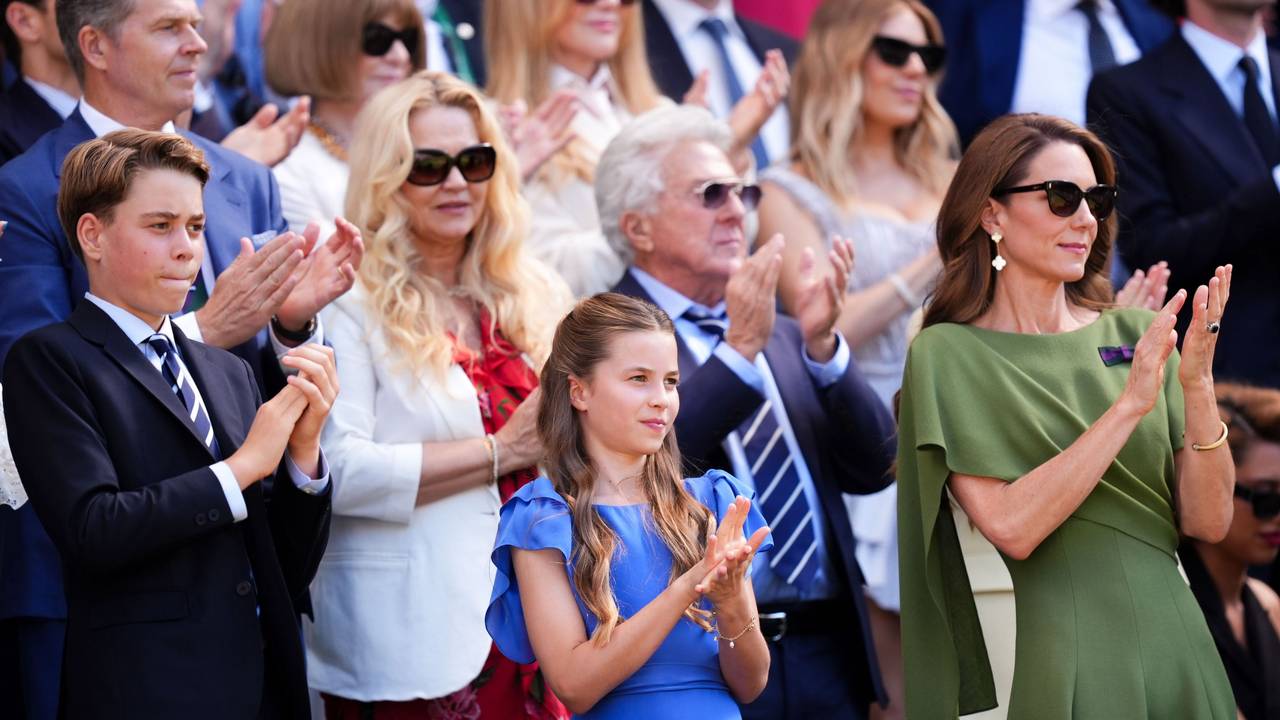 Prinz George, Prinzessin Charlotte und Prinzessin Kate (v.l.) beim Finale der Herren in Wimbledon.