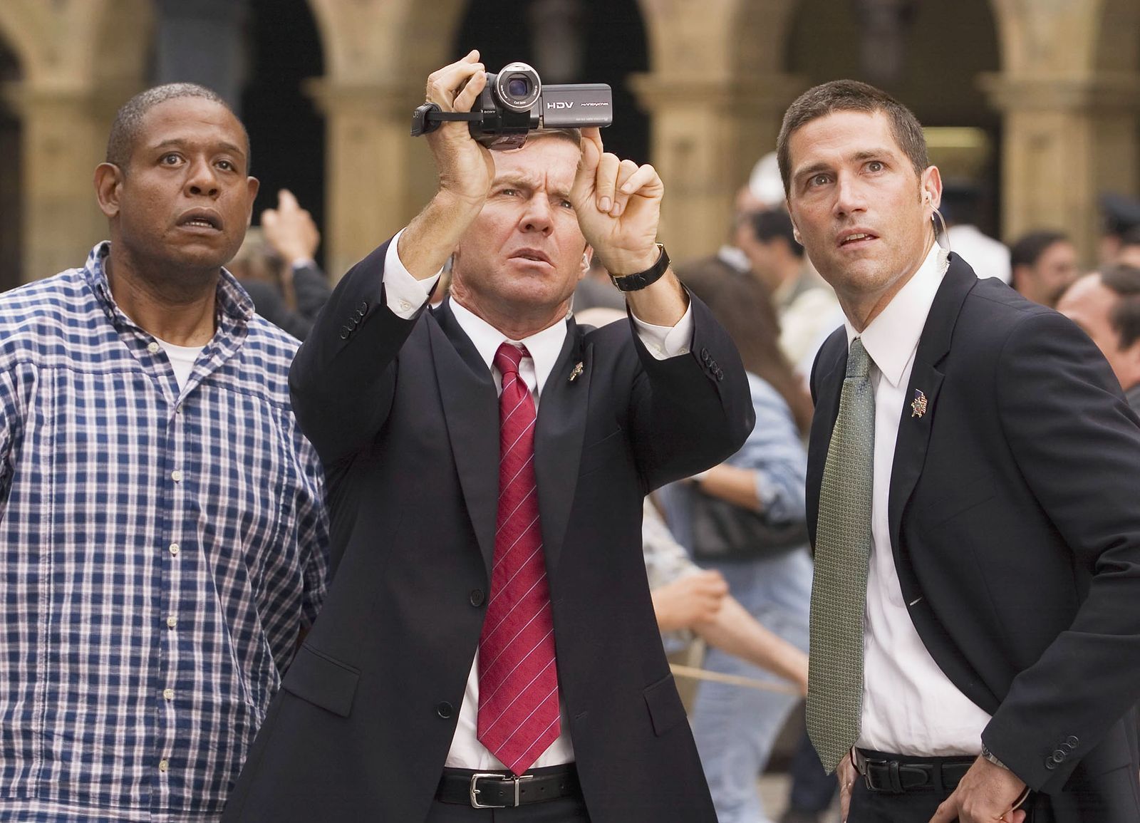 Im Kinofilm „8 Blickwinkel“ (2008) spielte Matthew Fox (rechts) an der Seite von Forest Whitaker (links) und Dennis Quaid. (Bild: Columbia Pictures Industries, Inc. and GH Three LLC)