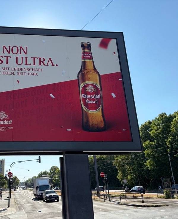 Reissdorf-Kölsch macht Werbung mit dem 1. FC Köln.