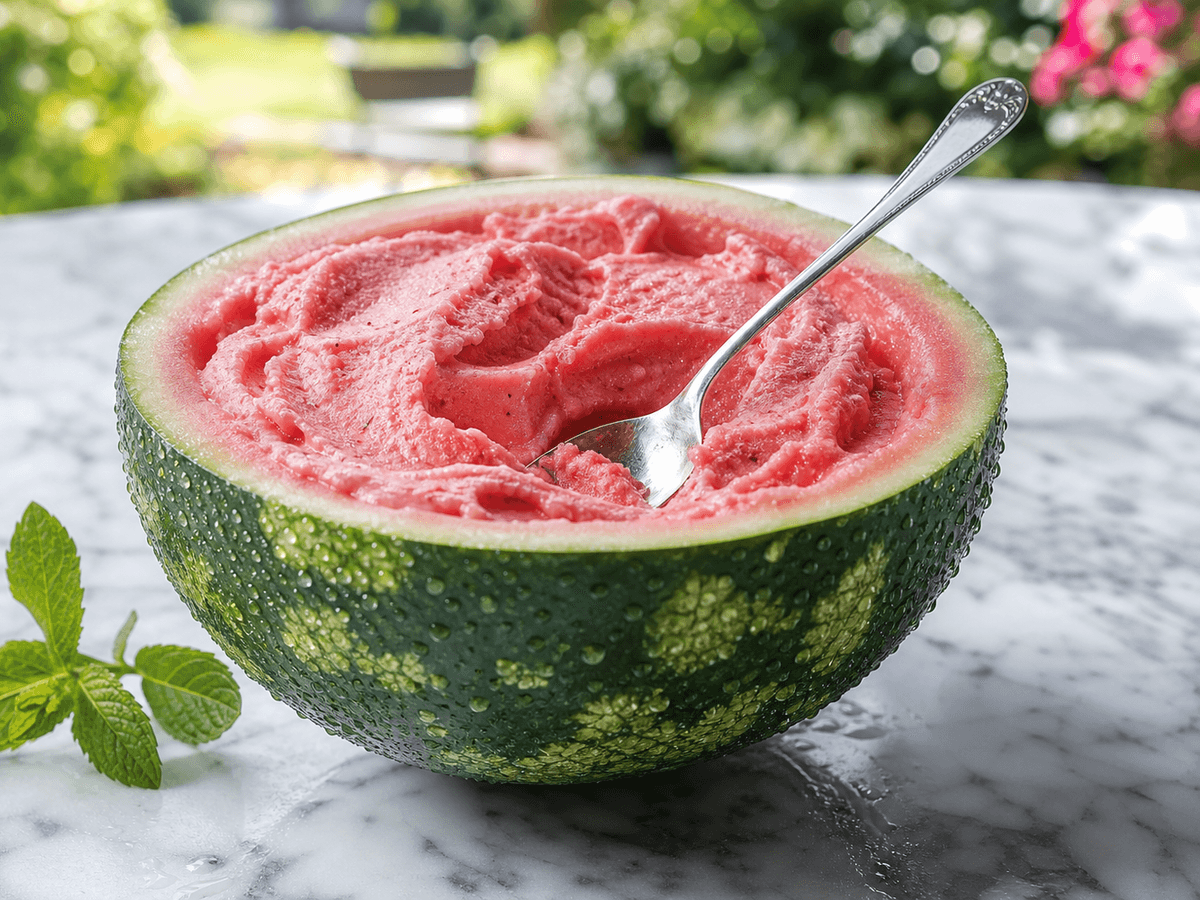 Ein Beispielbild von dem Eis direkt aus der Wassermelone.
