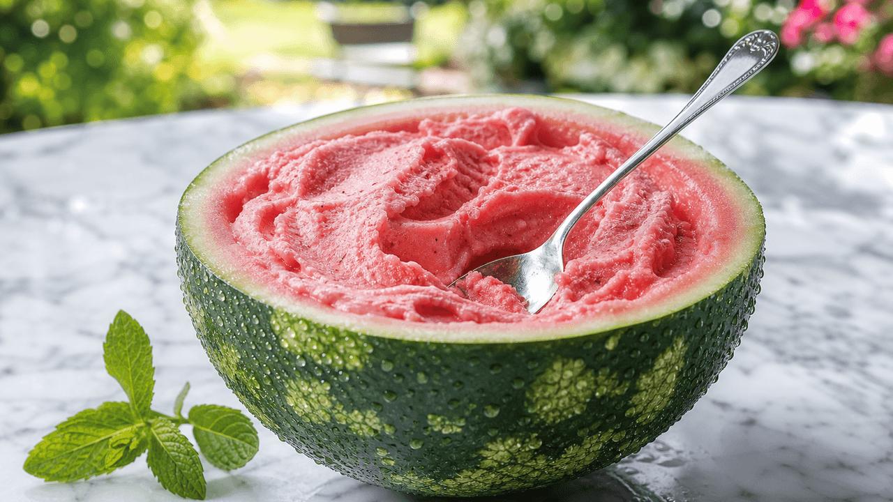 Ein Beispielbild von dem Eis direkt aus der Wassermelone.