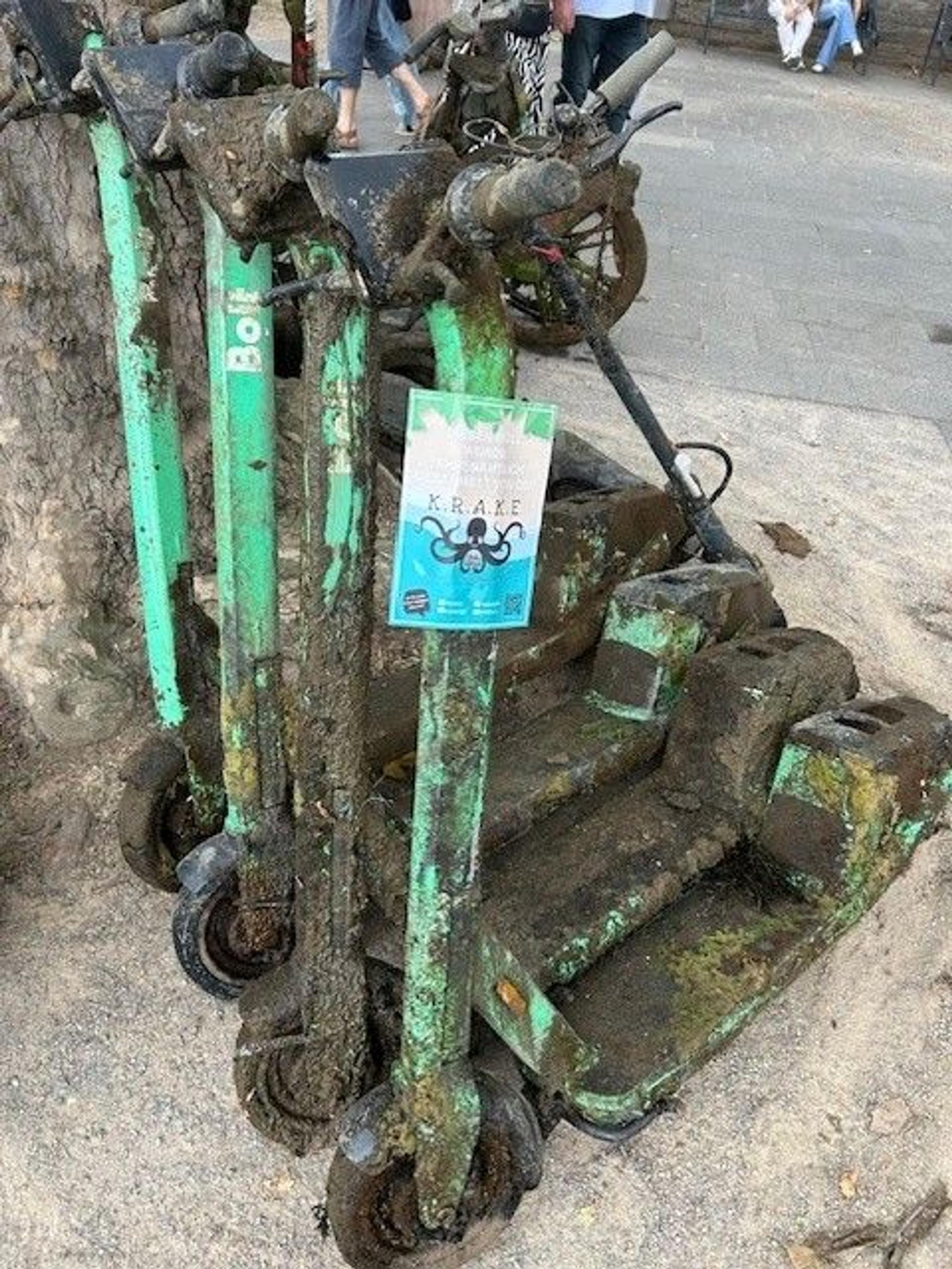 Auch einige E-Scooter wurden aus dem Rhein gesammelt.