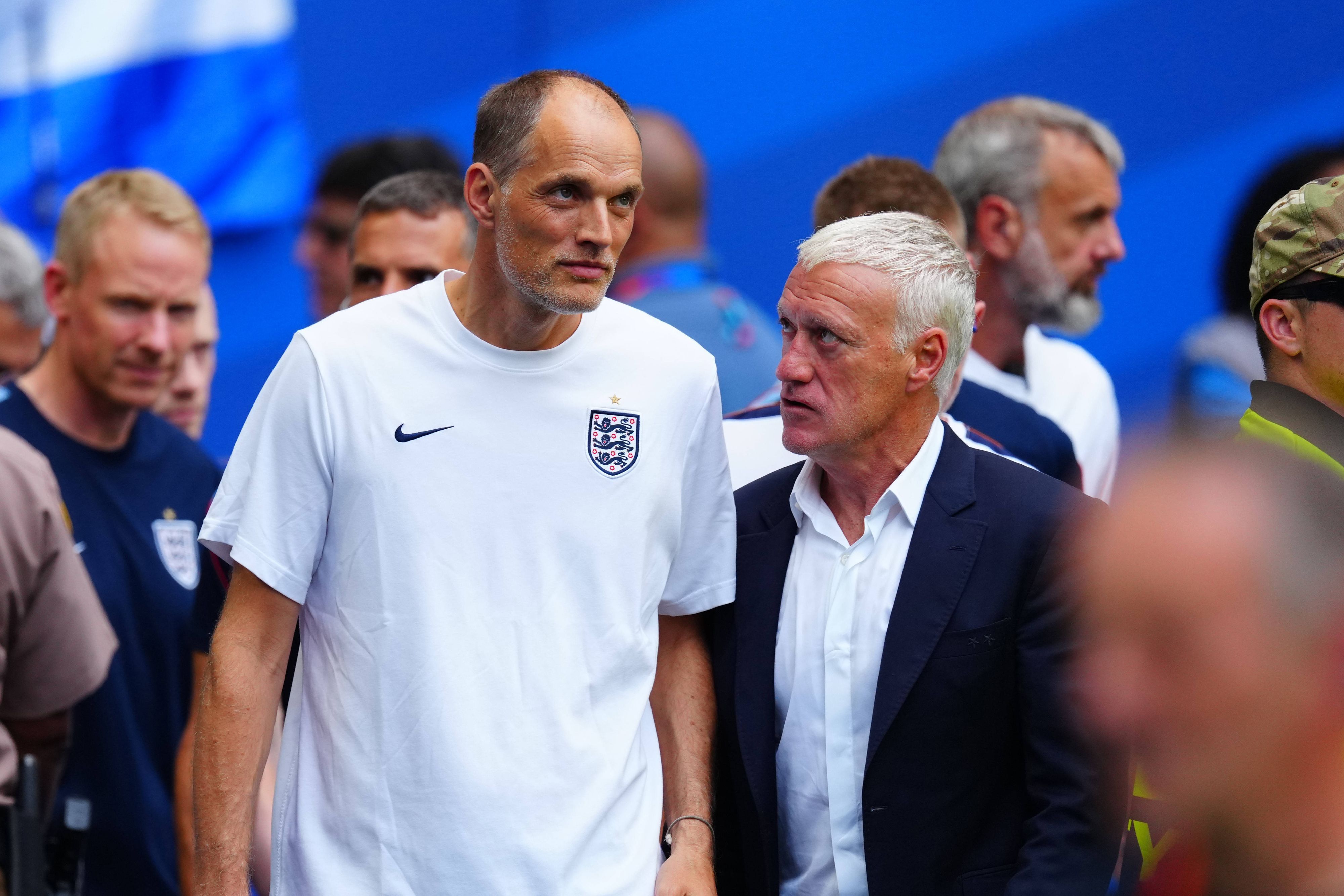 Thomas Tuchel und Didier Deschamps kommen ins Stadion.