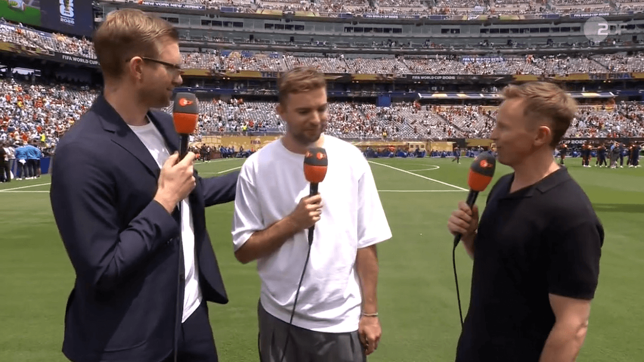 Per Mertesacker, Christoph Kramer und Jochen Breyer in New York im WM-Finalstadion. Foto: Screenshot ZDF