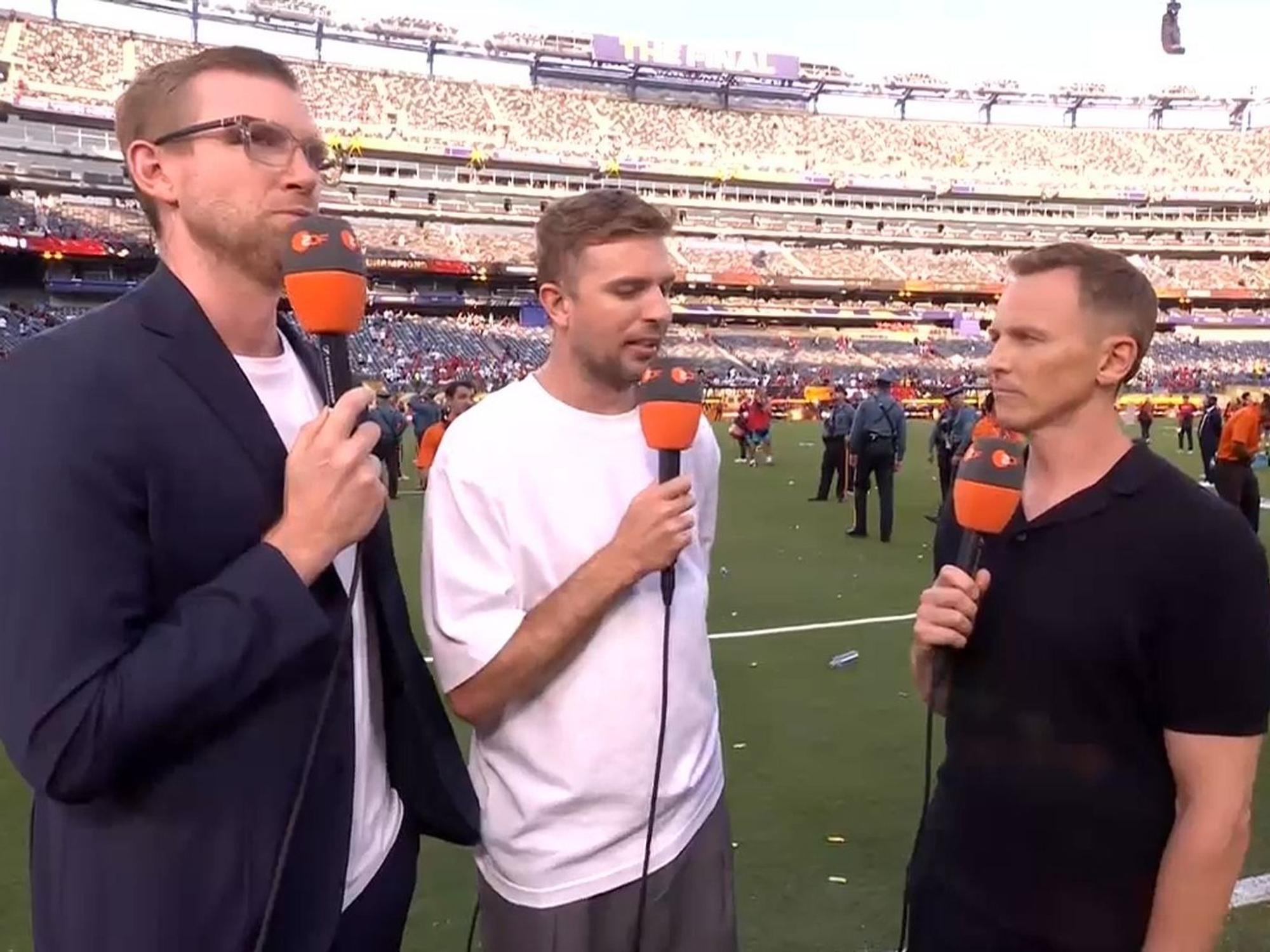 Das ZDF-Team mit Per Mertesacker, Christoph Kramer und Jochen Breyer am Sonntag (19. Juli 2026) beim WM-Finale.