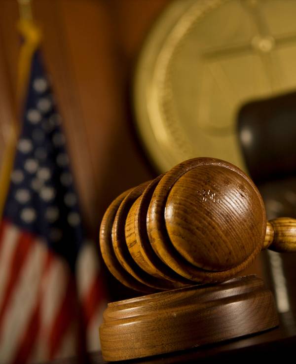 Closeup of gavel in court room
