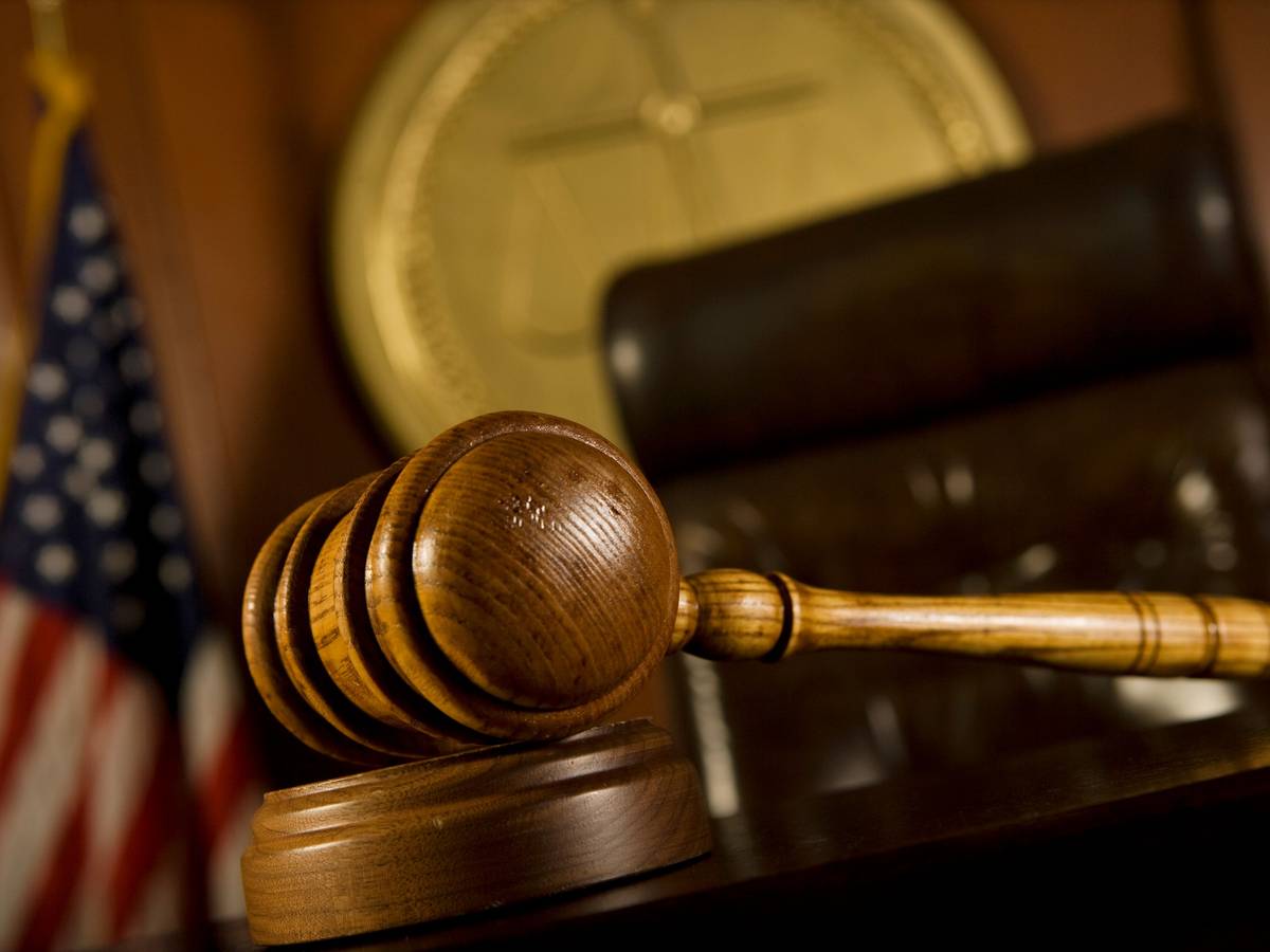Closeup of gavel in court room