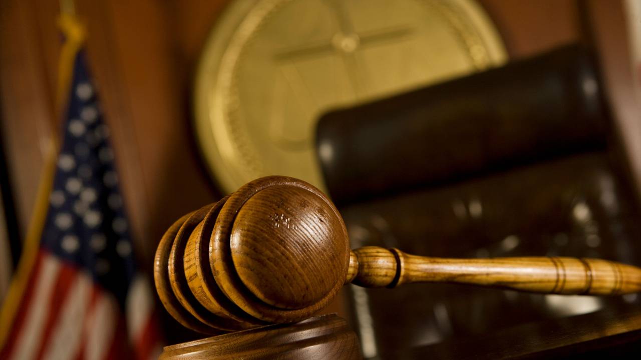 Closeup of gavel in court room