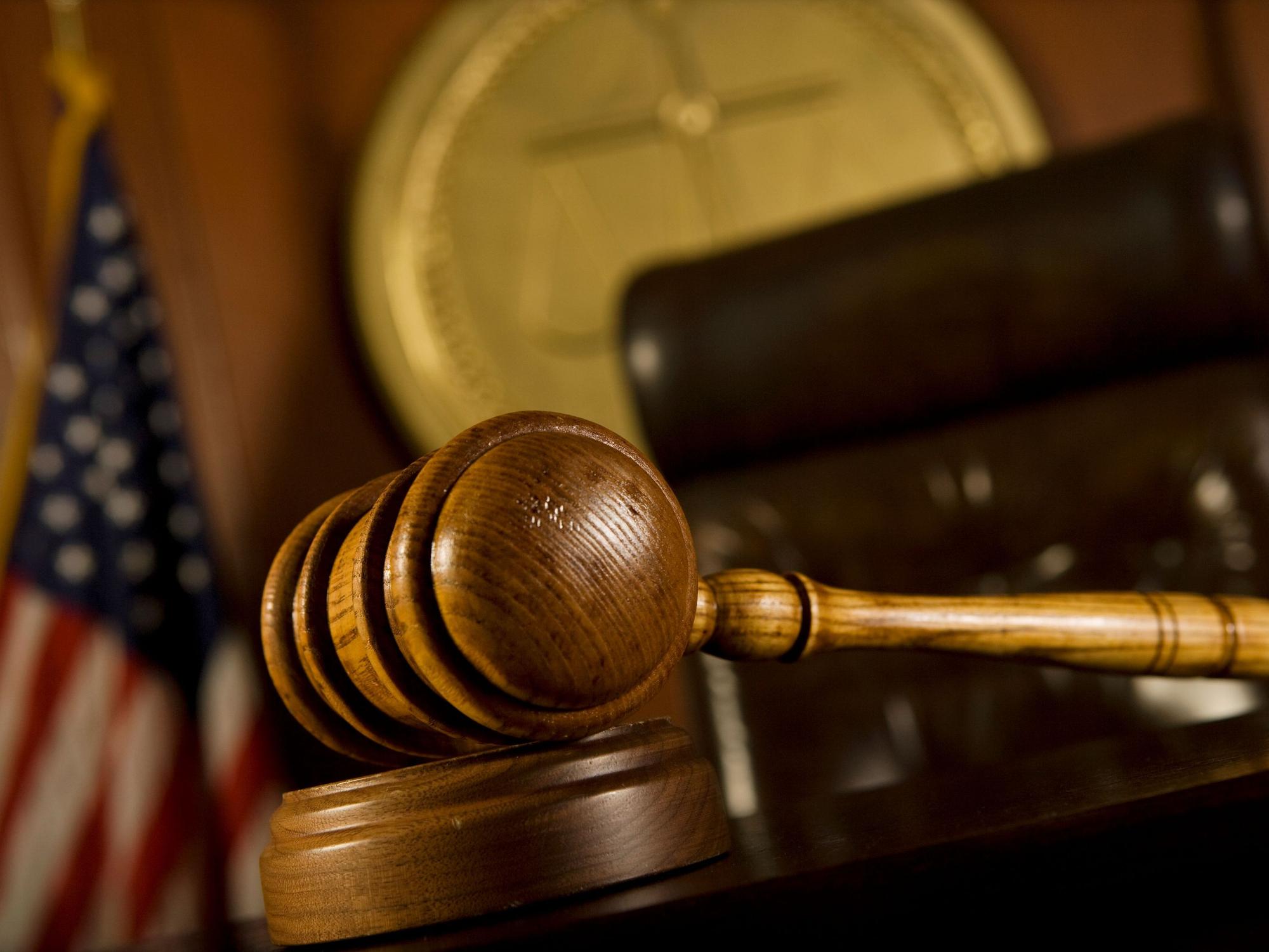 Closeup of gavel in court room