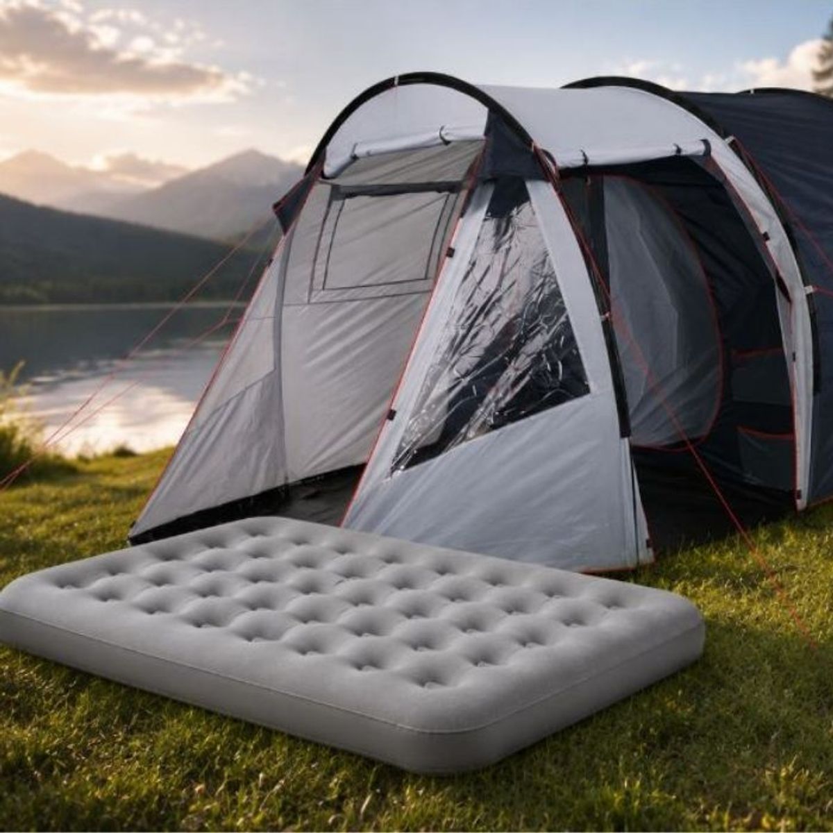 zelt verdunkelter innenraum TP Campingzelt für 3-4 Personen, doppelwandig, wasserdicht, Braun / Grau schnapps Klemmmarkise 250 cm Breite, Size:L 130x210