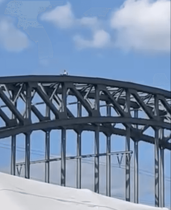 Eine Frau sitzt auf der Südbrücke. Der Bahnverkehr wurde zeitweise gestoppt.